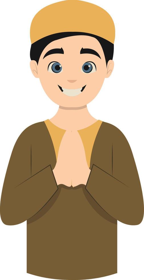 Muslim Greeting Pose Eid Mubarak Character. Isolated Illustration Design. vector