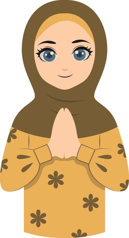 Muslim Greeting Pose Eid Mubarak Character. Isolated Illustration Design. vector