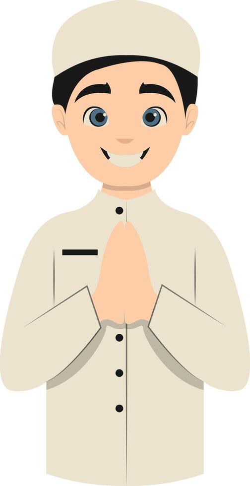 Muslim Greeting Pose Eid Mubarak Character. Isolated Illustration Design. vector