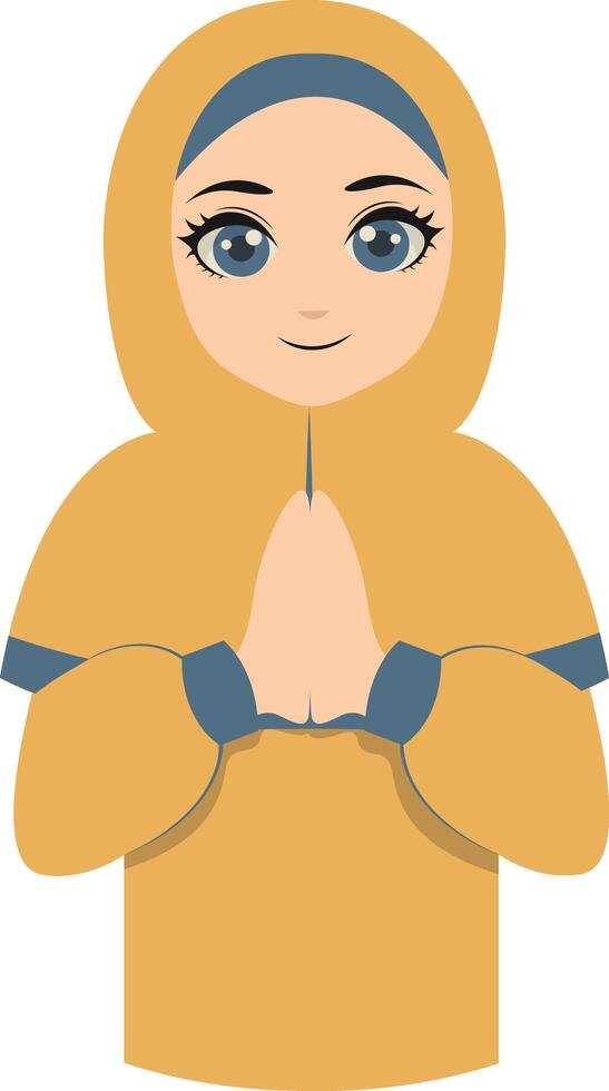 Muslim Greeting Pose Eid Mubarak Character. Isolated Illustration Design. vector