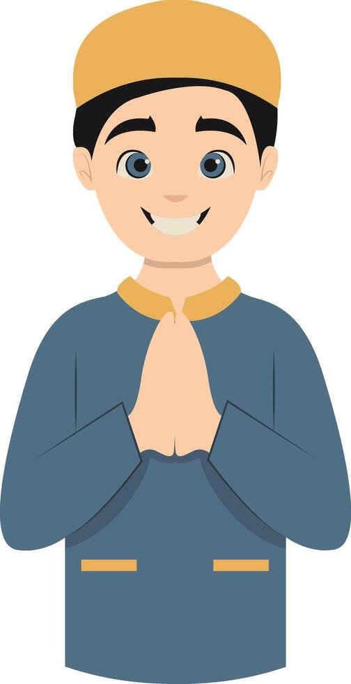 Muslim Greeting Pose Eid Mubarak Character. Isolated Illustration Design. vector