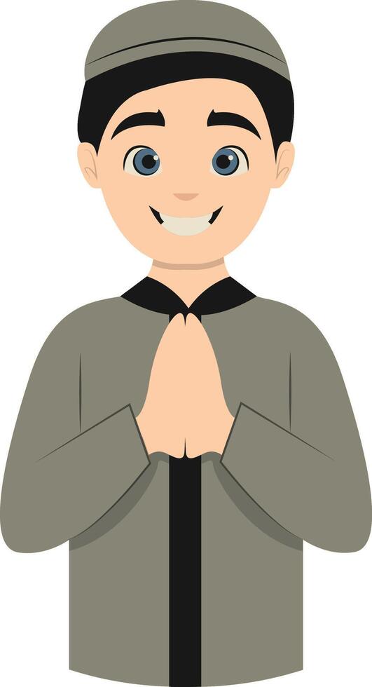 Muslim Greeting Pose Eid Mubarak Character. Isolated Illustration Design. vector