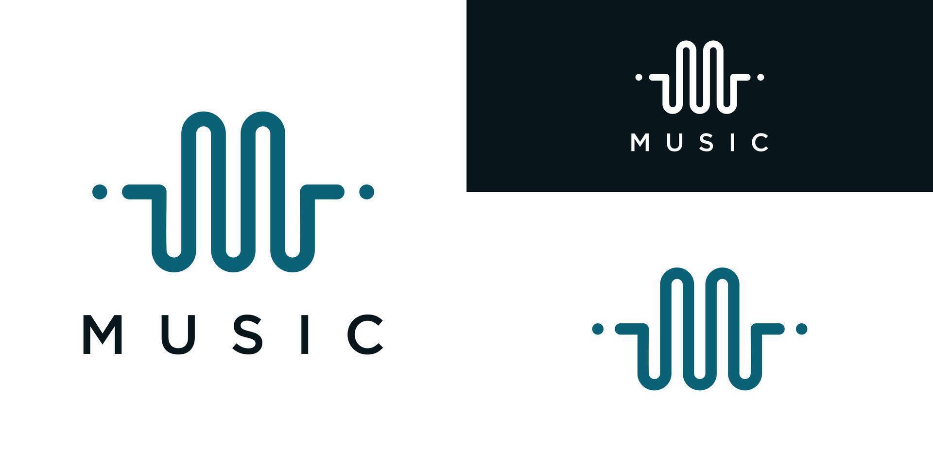 Letter M with pulse music player element. Audio wave logo design. Premium vector