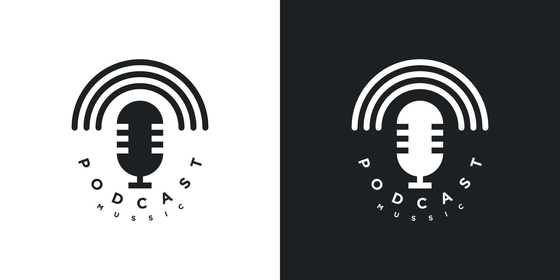 Mic podcast logo design with sound wave. Premium vector