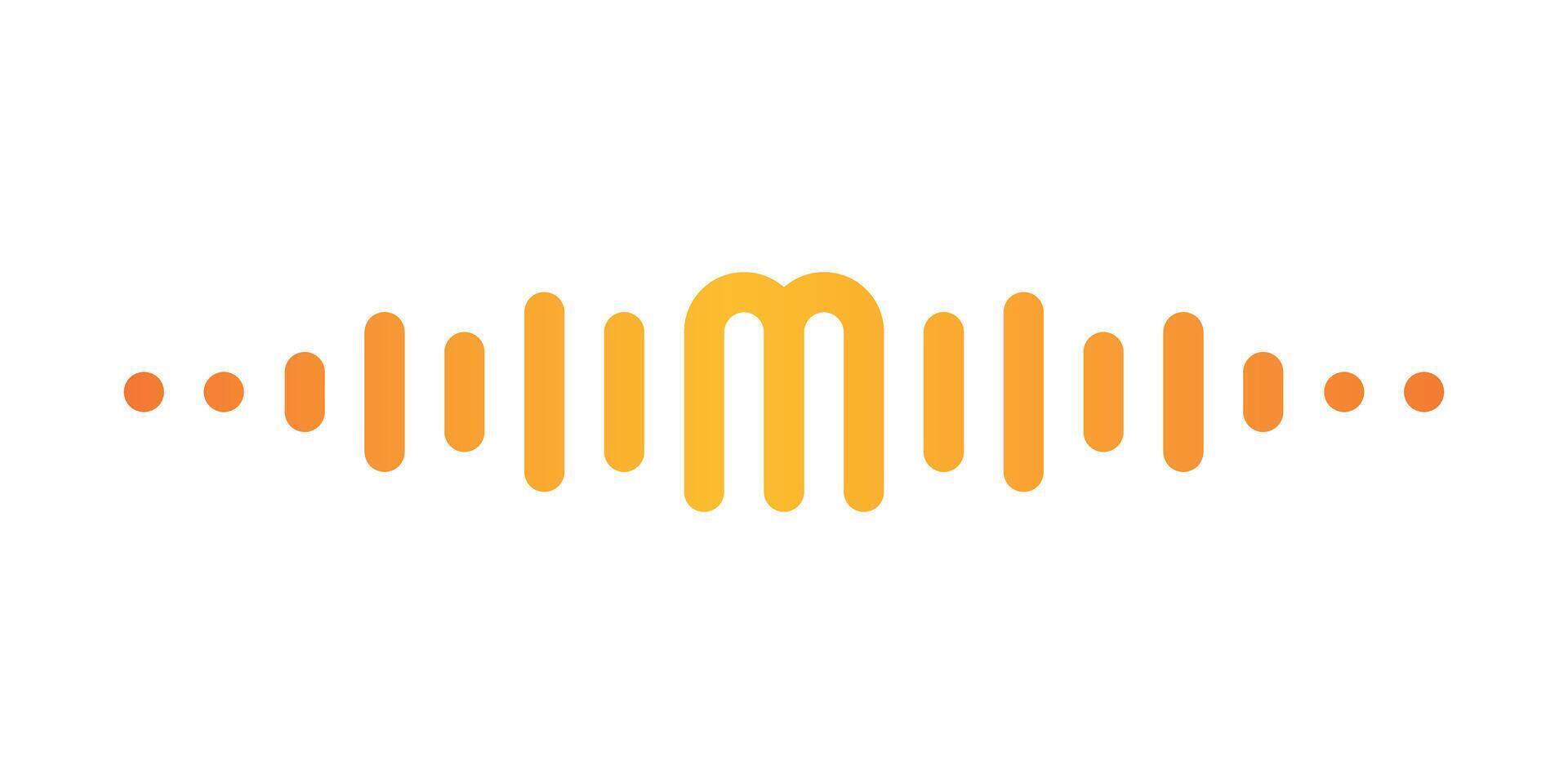 Letter M with pulse music player element. Audio wave logo design. Premium vector