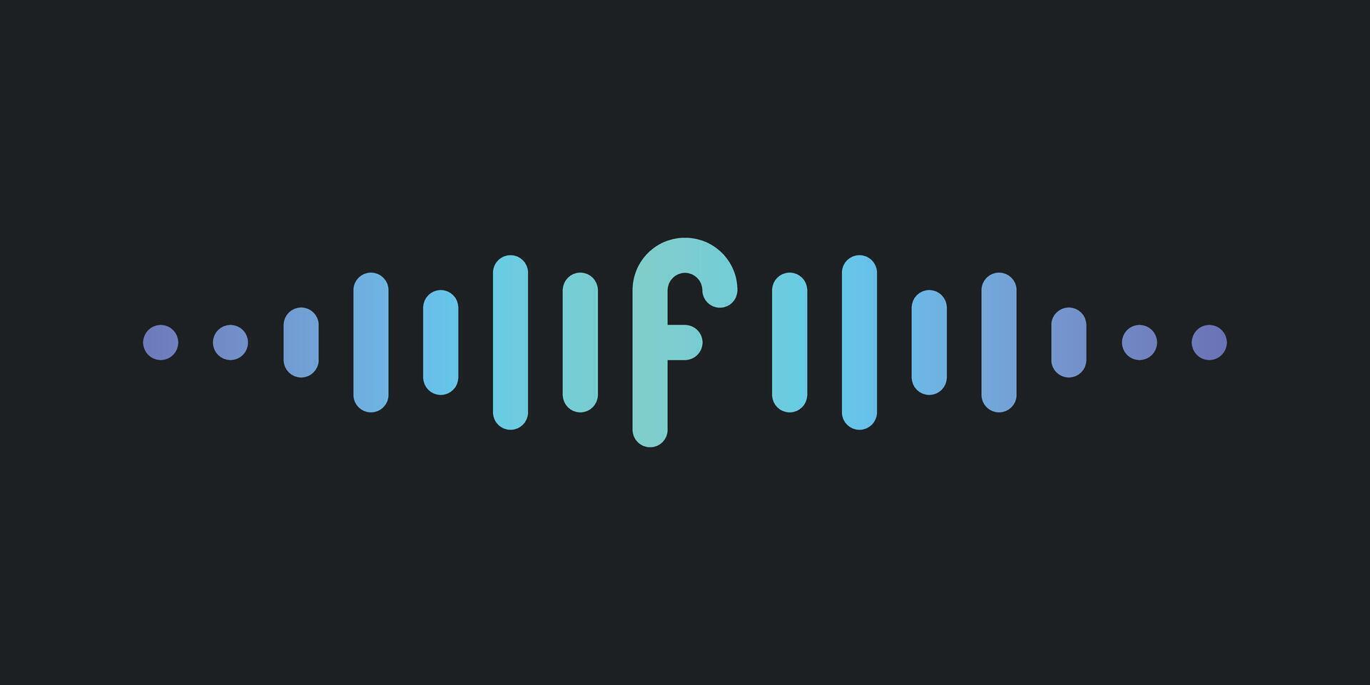 Letter F with pulse music player element. Audio wave logo design. Premium vector