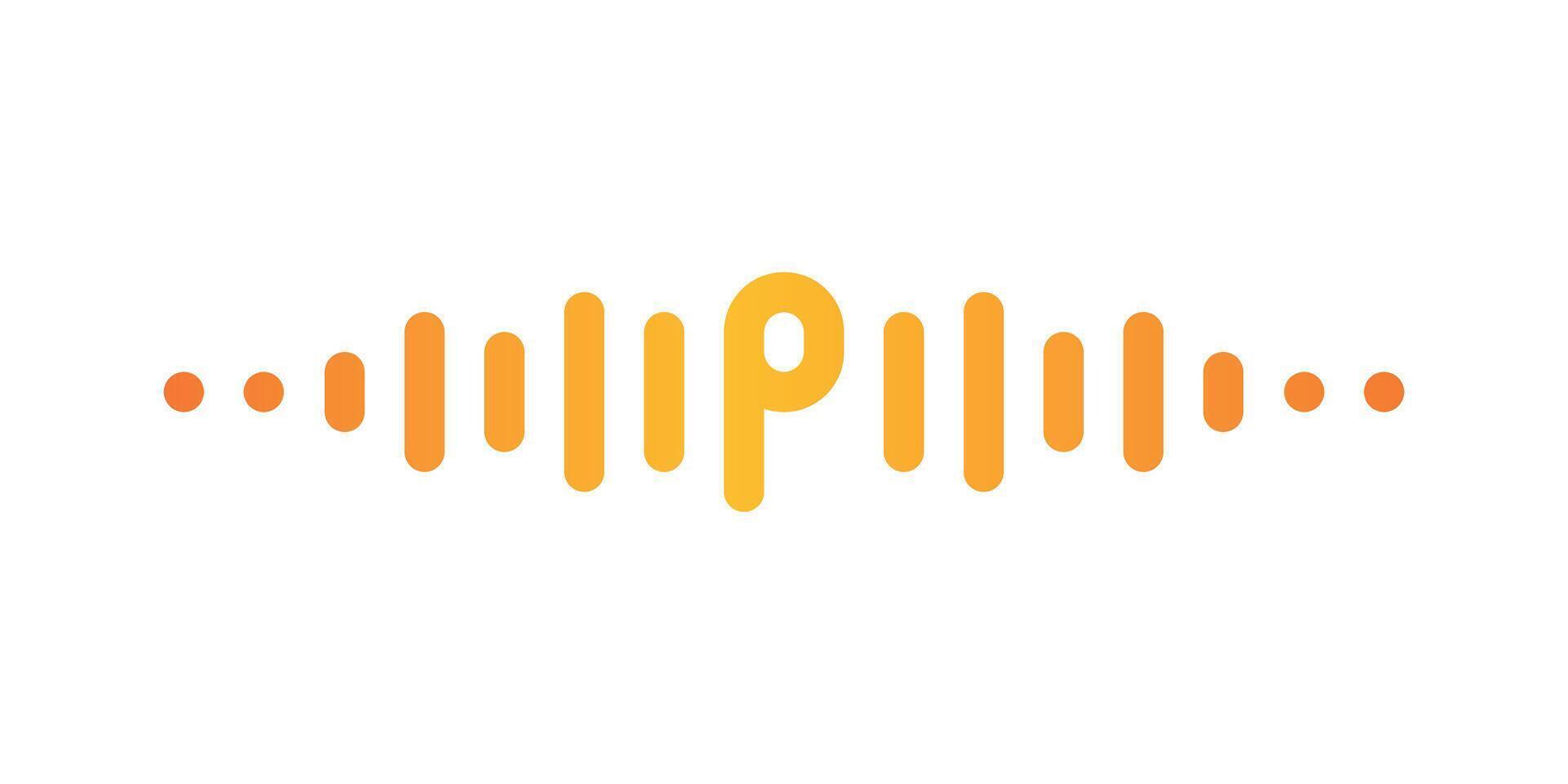 Letter P with pulse music player element. Audio wave logo design. Premium vector