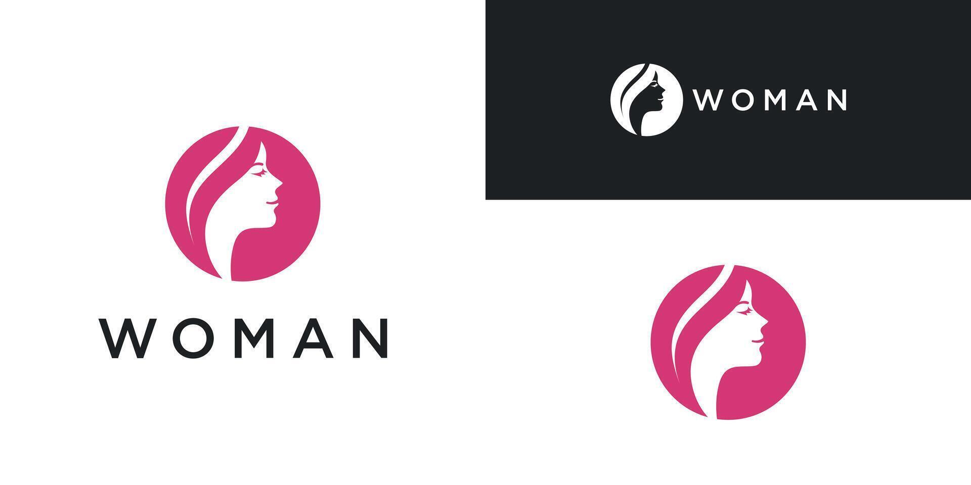 Woman logo with modern line art style for beauty salon. Premium vector