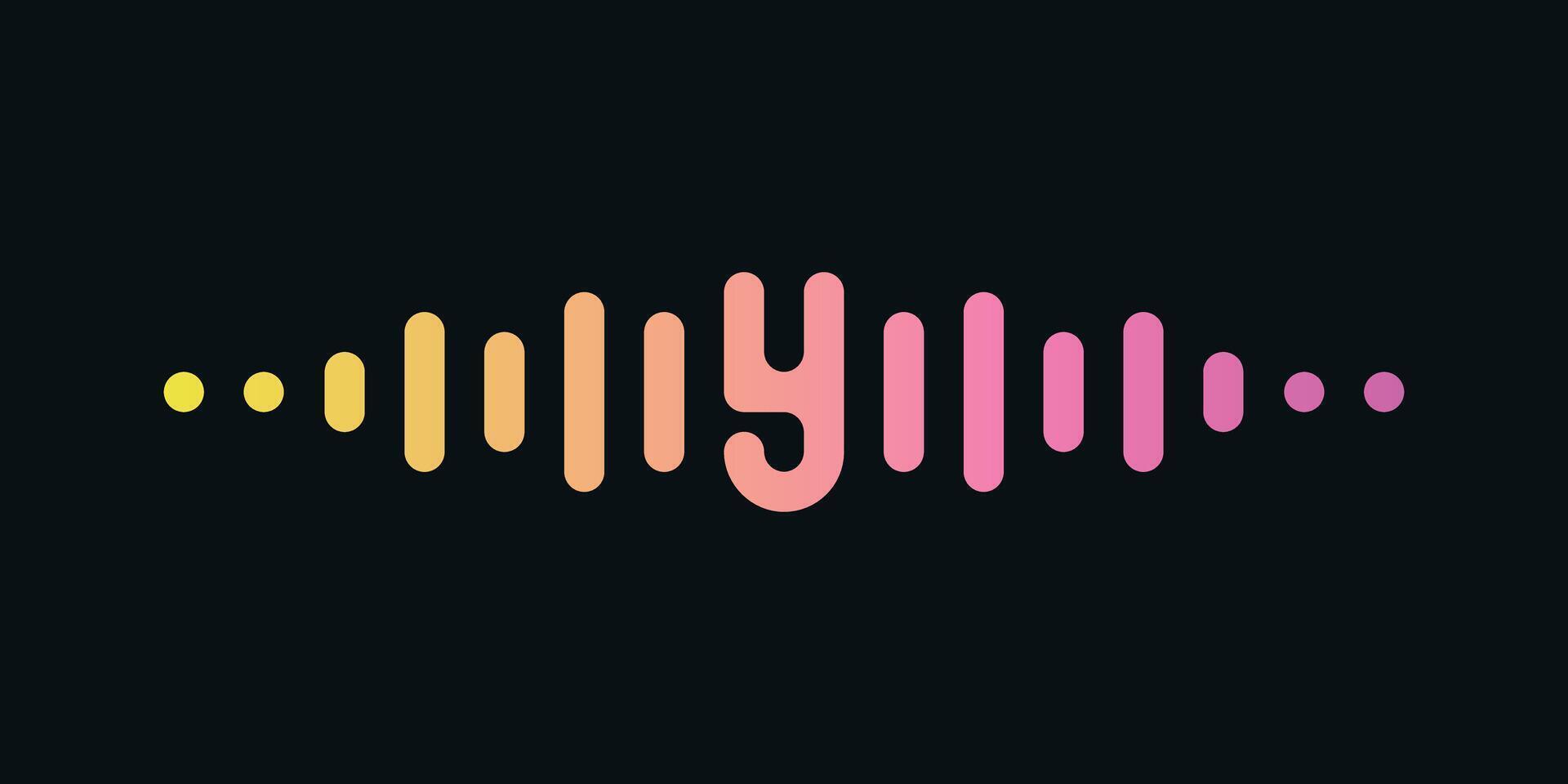 Letter Y with pulse music player element. Audio wave logo design. Premium vector