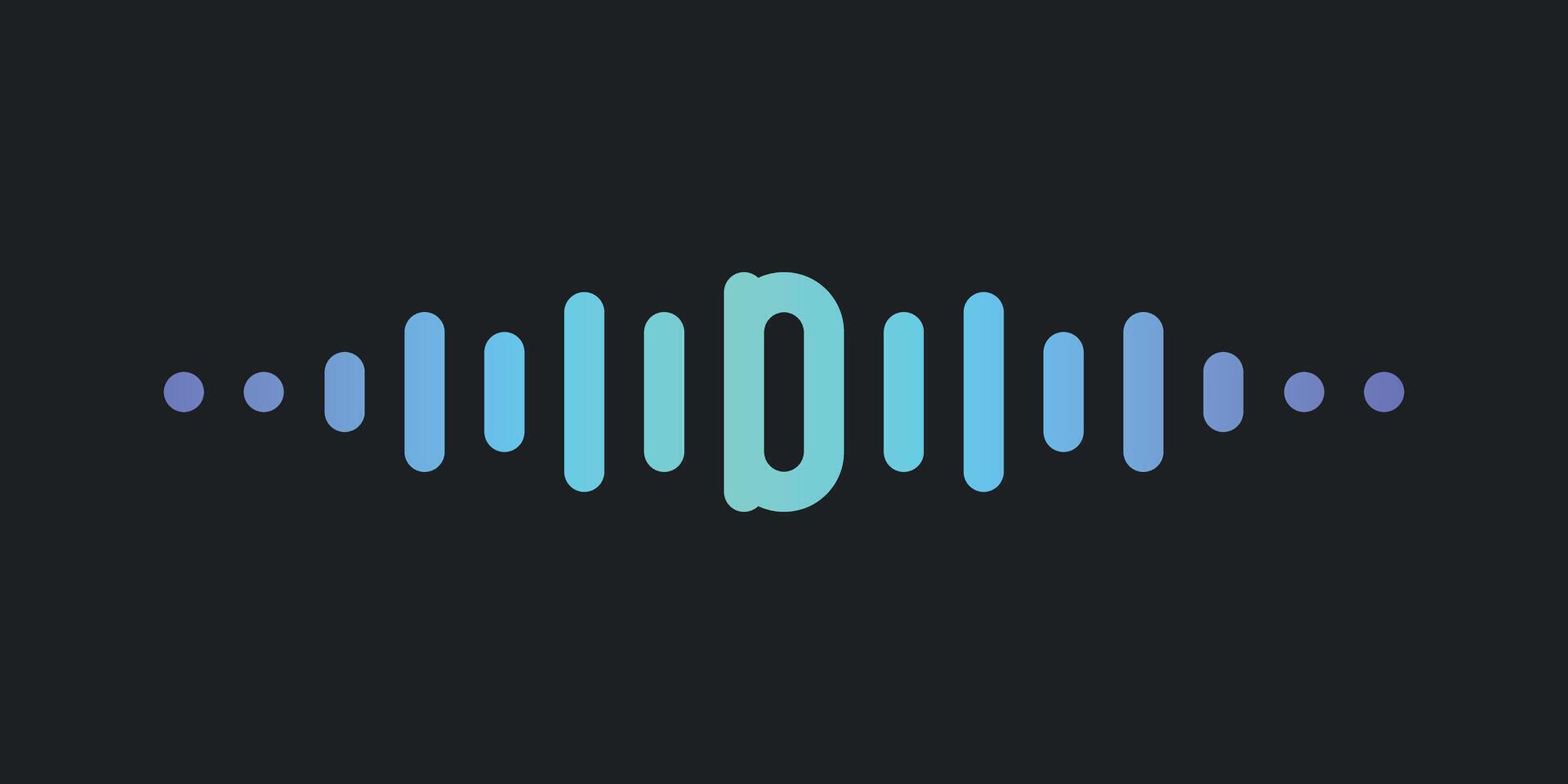 Letter D with pulse music player element. Audio wave logo design. Premium vector