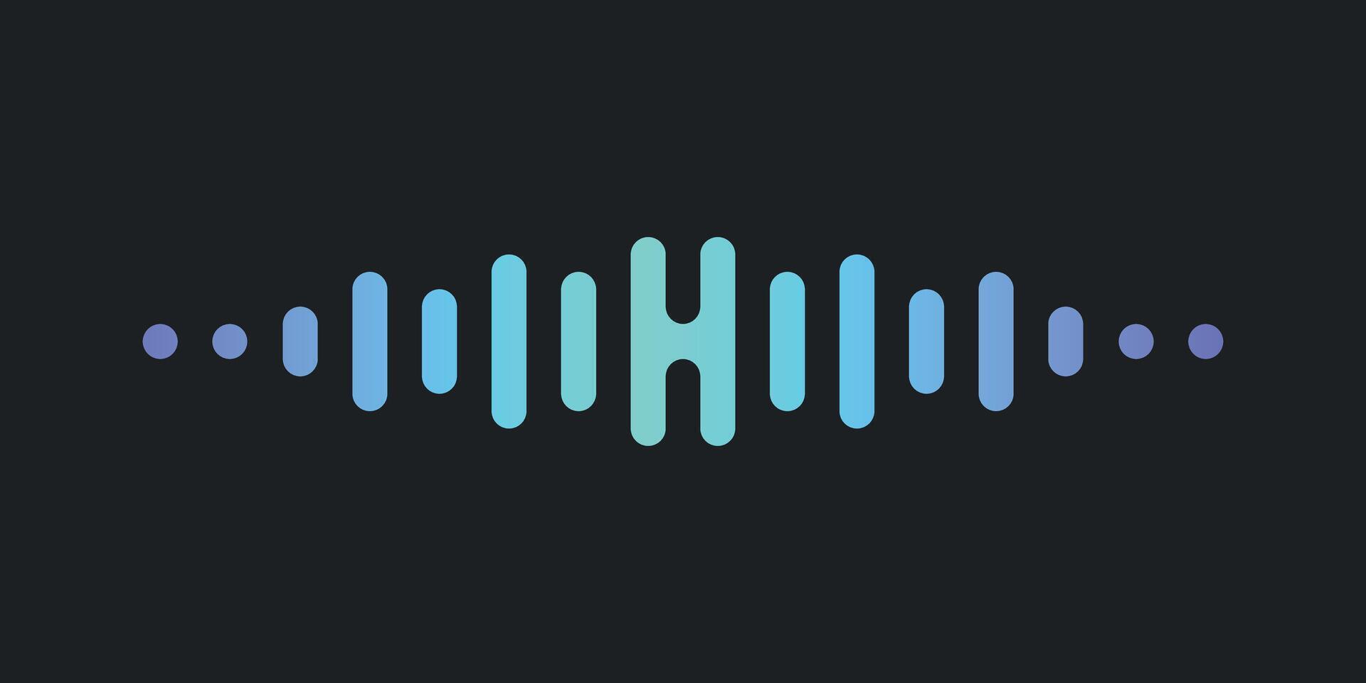 Letter H with pulse music player element. Audio wave logo design. Premium vector