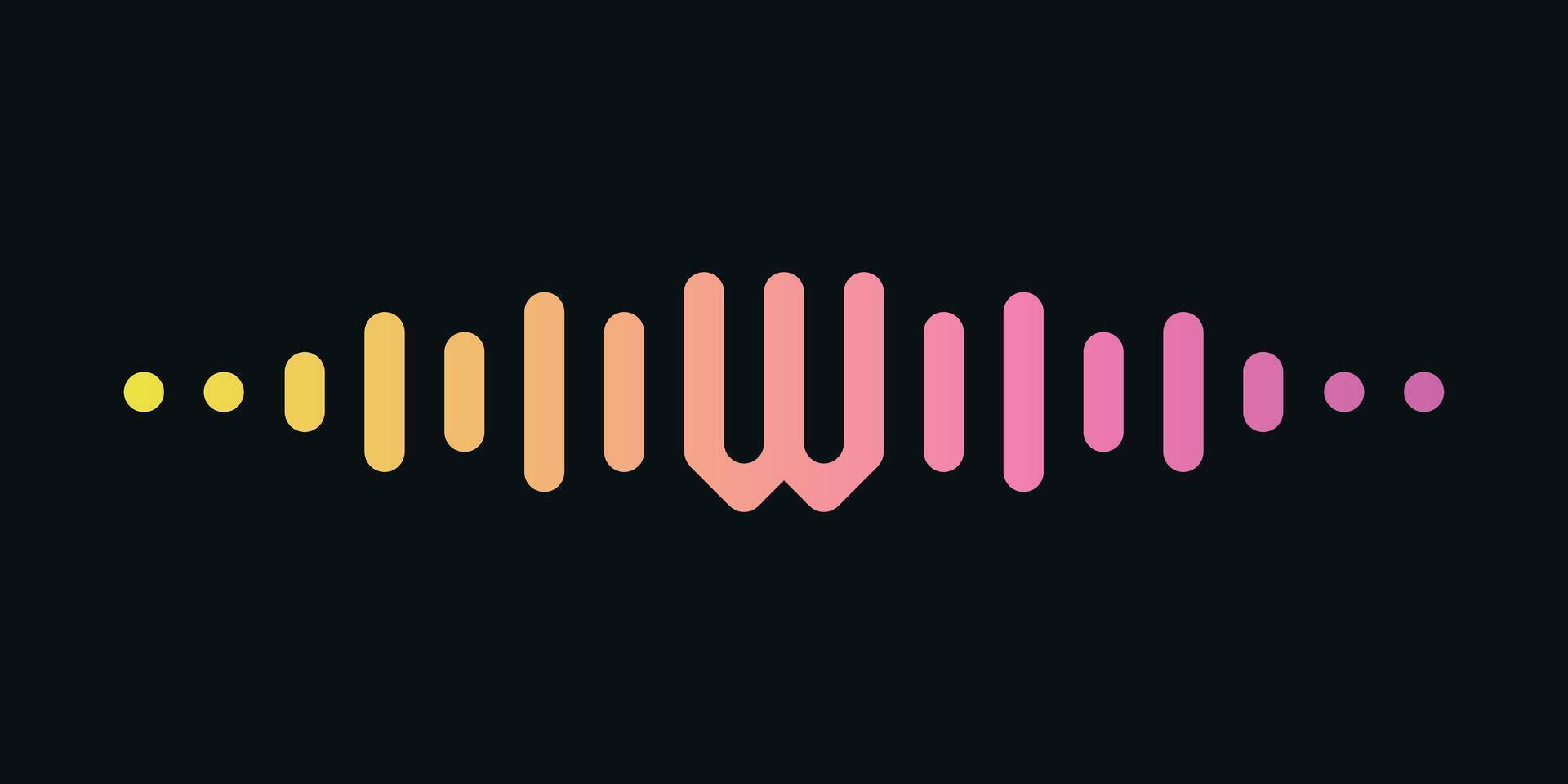 Letter w with pulse music player element. Audio wave logo design vector