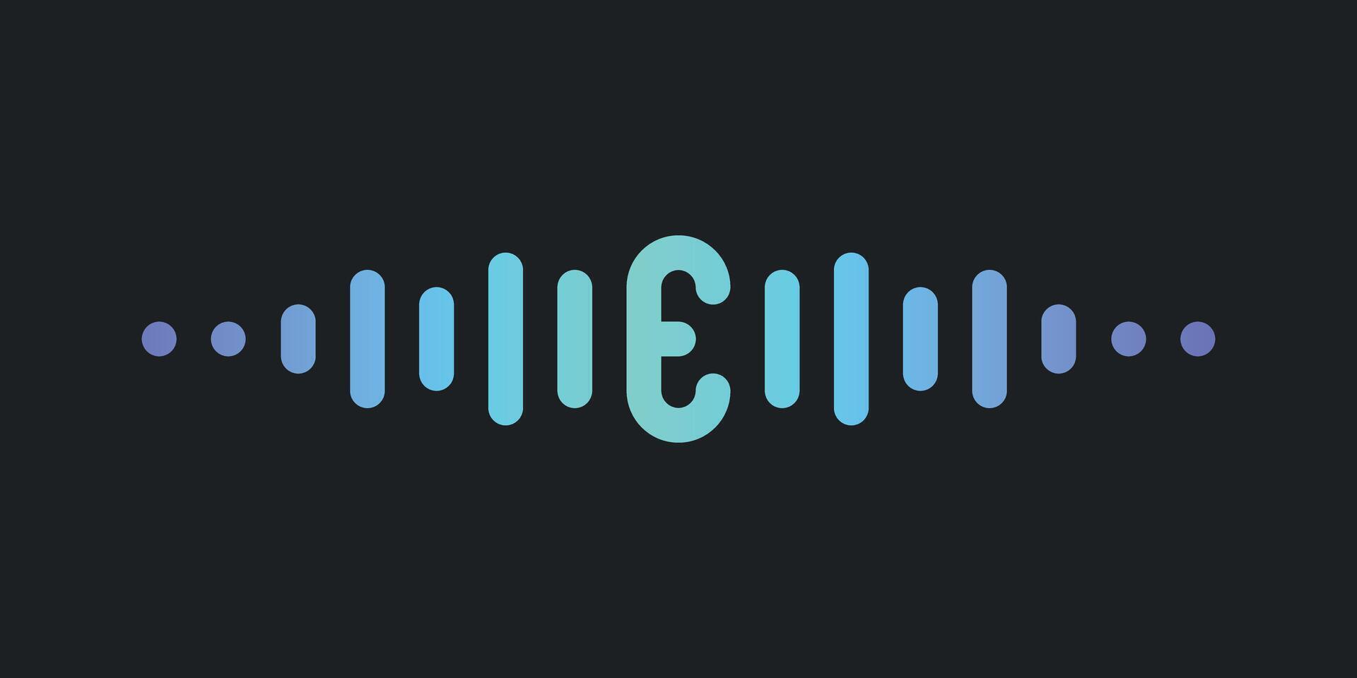 Letter E with pulse music player element. Audio wave logo design. Premium vector
