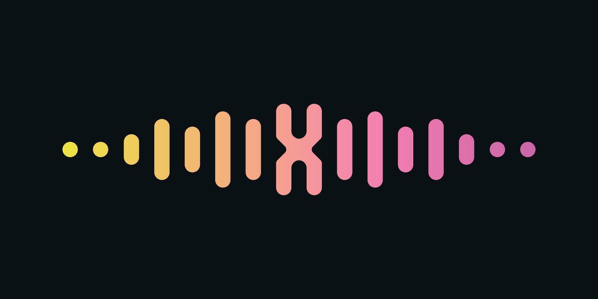 Letter x with pulse music player element. Audio wave logo design. vector