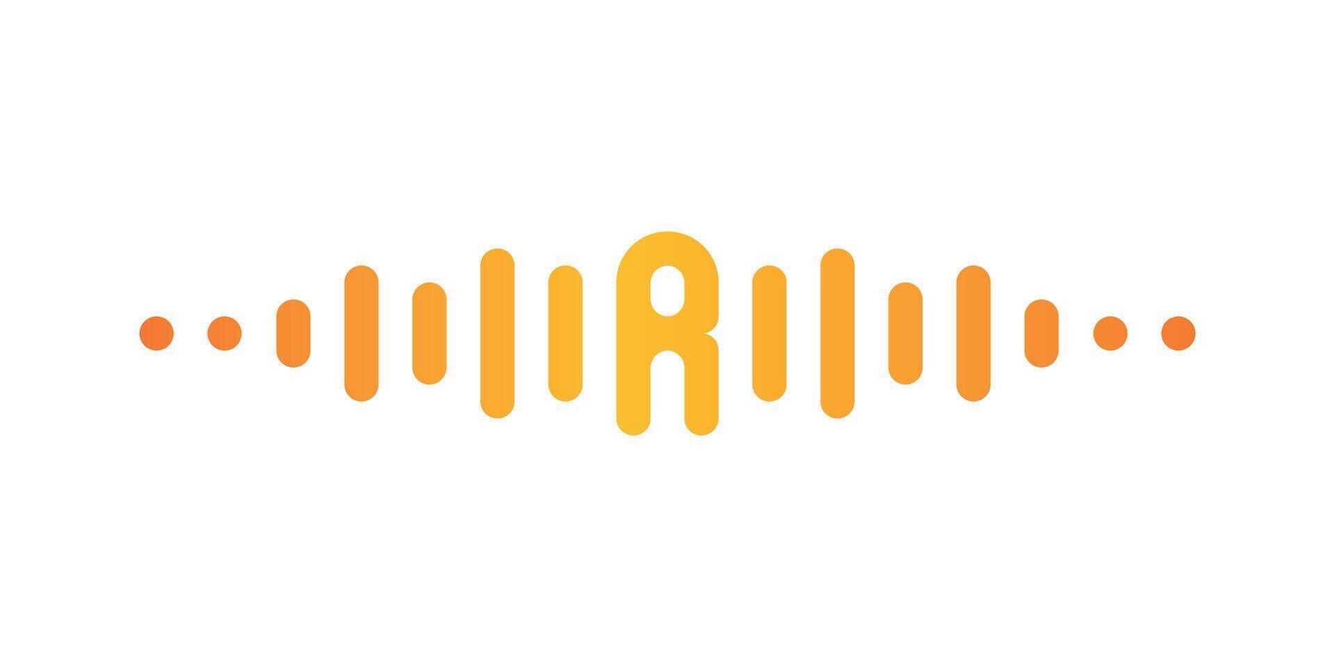 Letter R with pulse music player element. Audio wave logo design. Premium vector