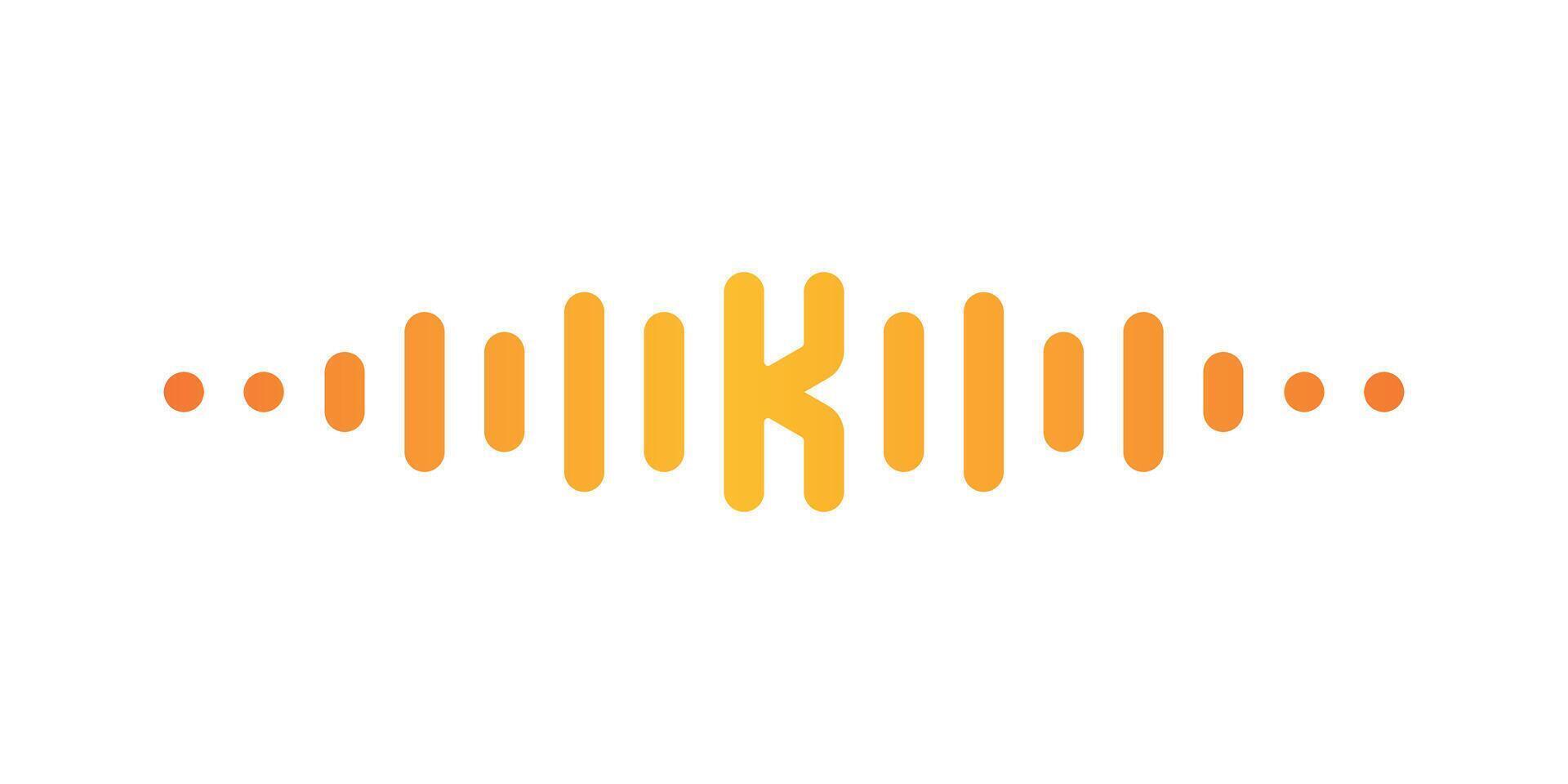 Letter K with pulse music player element. Audio wave logo design. Premium vector