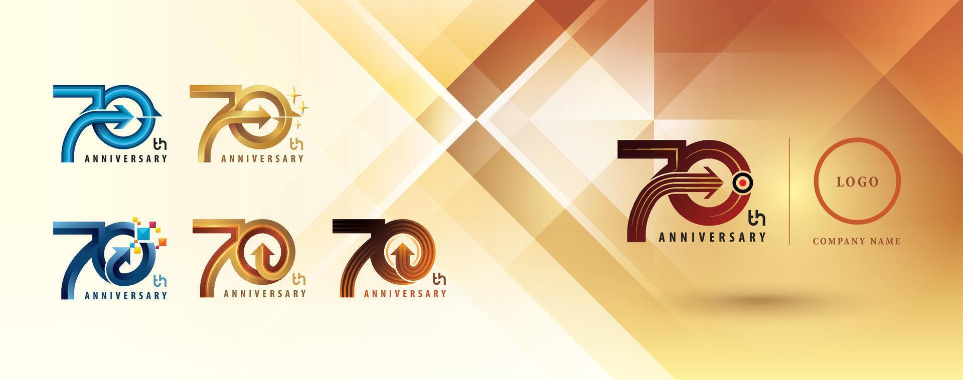 Set of 70th Anniversary logotype design, Seventy years Celebrate Anniversary Logo multiple line for celebration event, Abstract Circle Arrow vector
