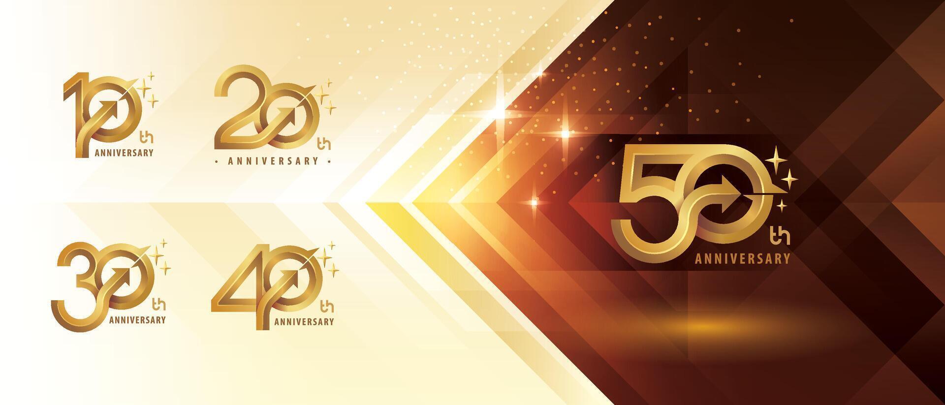 10, 20, 30, 40, 50 year Anniversary logo design, Ten to Fifty years Anniversary Logo for celebration event, Abstract Circle Arrow vector