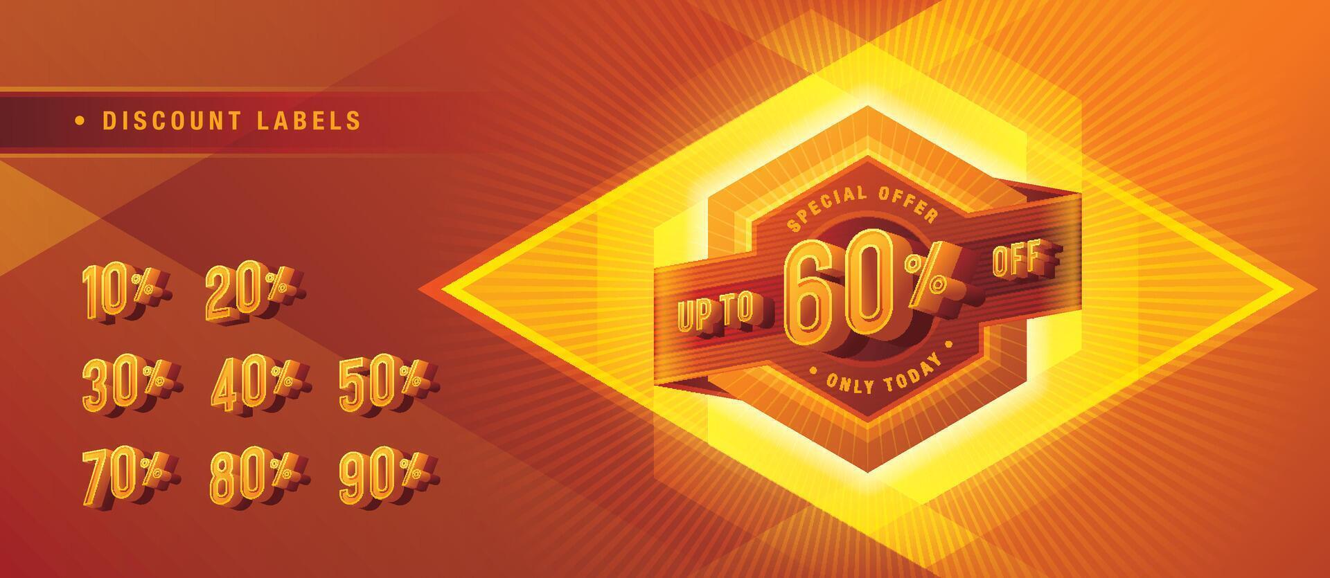 Sale and discount labels, Abstract Red Hexagon offer Sale Discount labels design, Condensed Font, vector