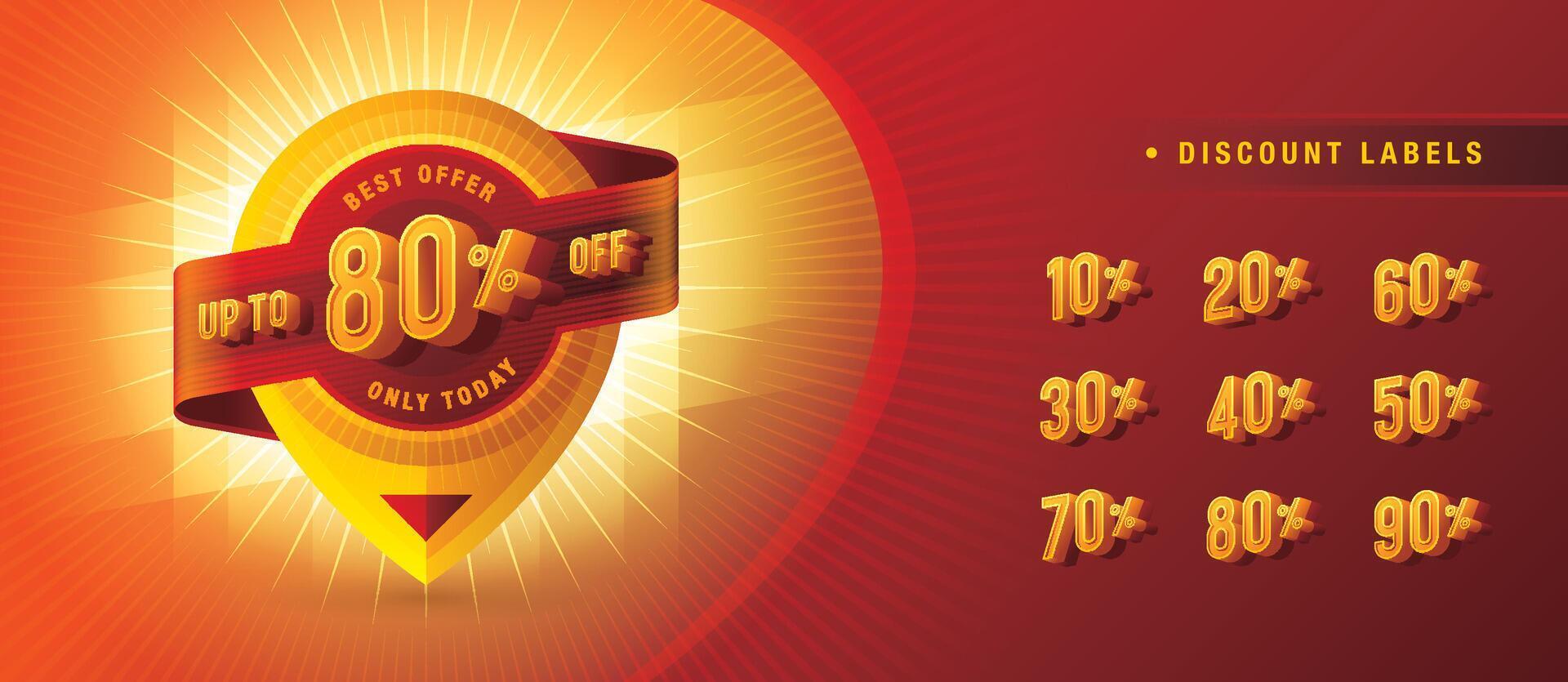 Sale discount percent labels, Abstract Red Map pin offer Sale Discount labels, Discount tags collection with percentage, Condensed Font vector