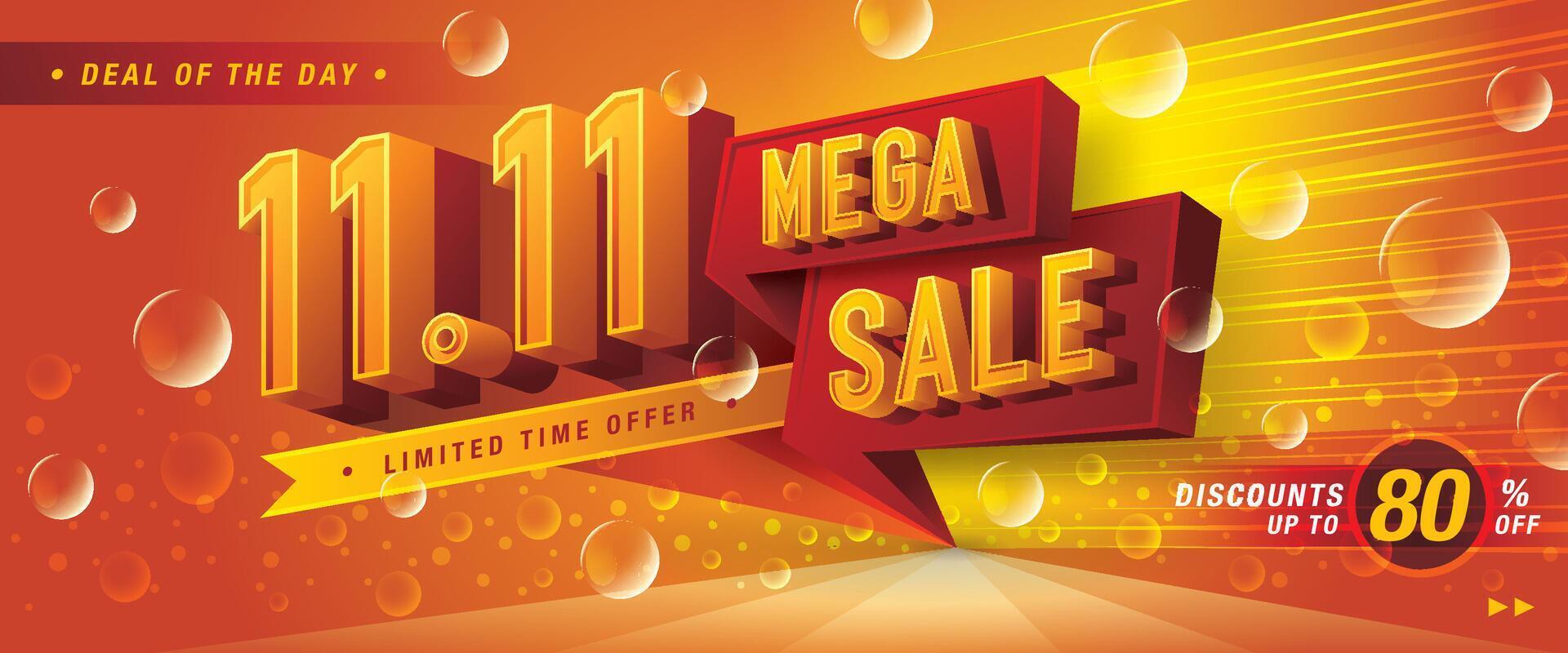 11.11 Shopping Day Mega Sale Banner Template design special offer discount, Shopping banner Condensed Font, Abstract Yellow Bubble vector