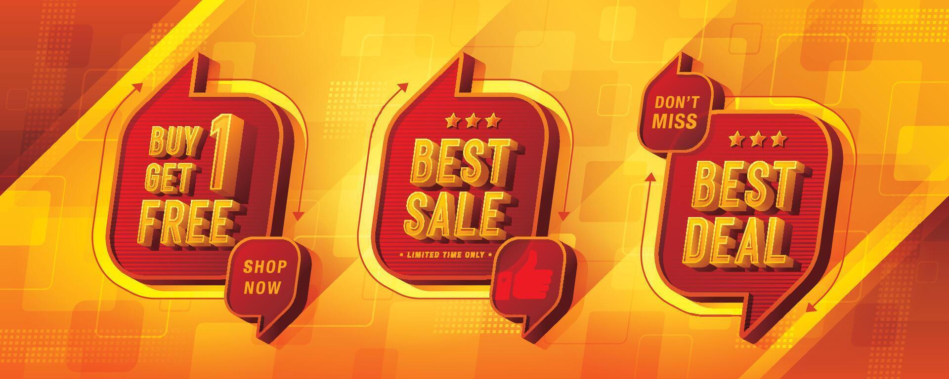 Buy 1 get 1 free, Best Sale, Best Deal tag and discount label sign, Abstract Blue Speech Bubble offer Sale Discount labels design. Condensed Font vector