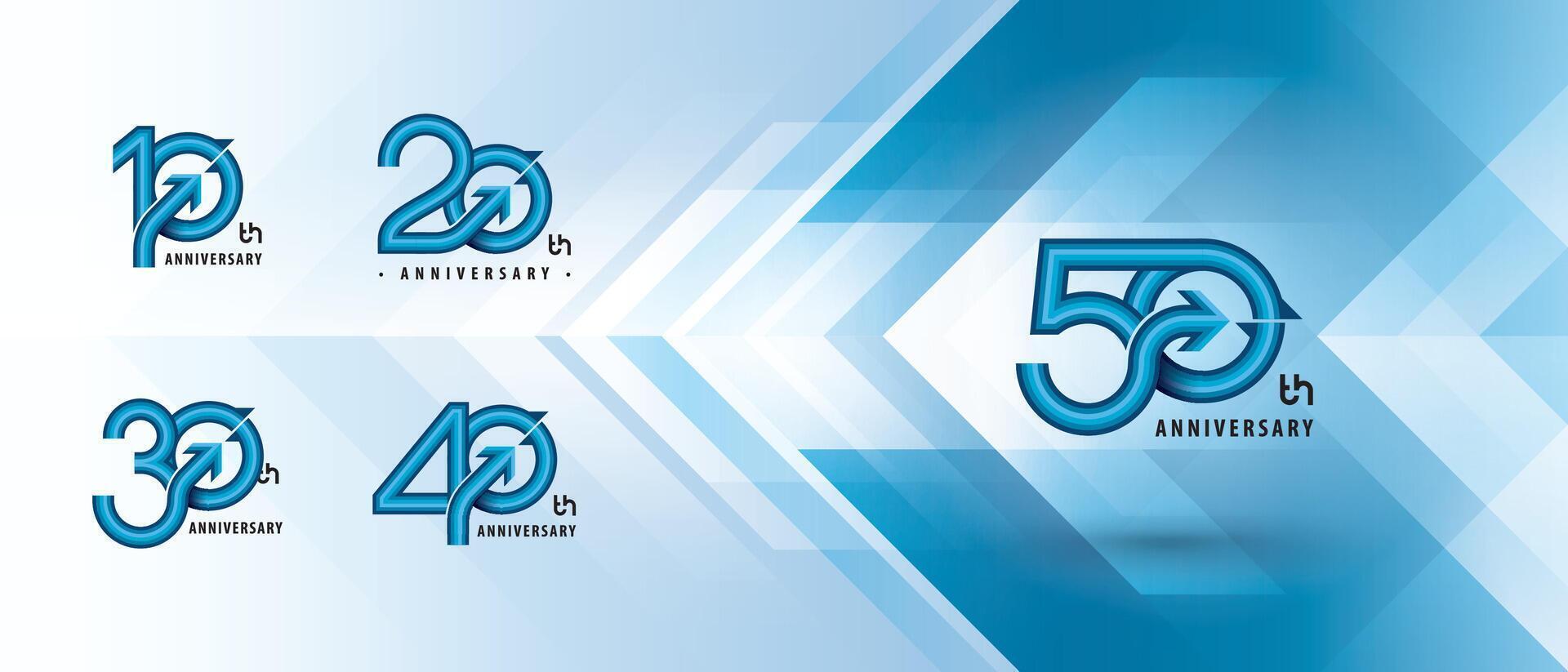 10, 20, 30, 40, 50 year Anniversary logo design, Ten to Fifty years Anniversary Logo for celebration event, Abstract Circle Arrow vector