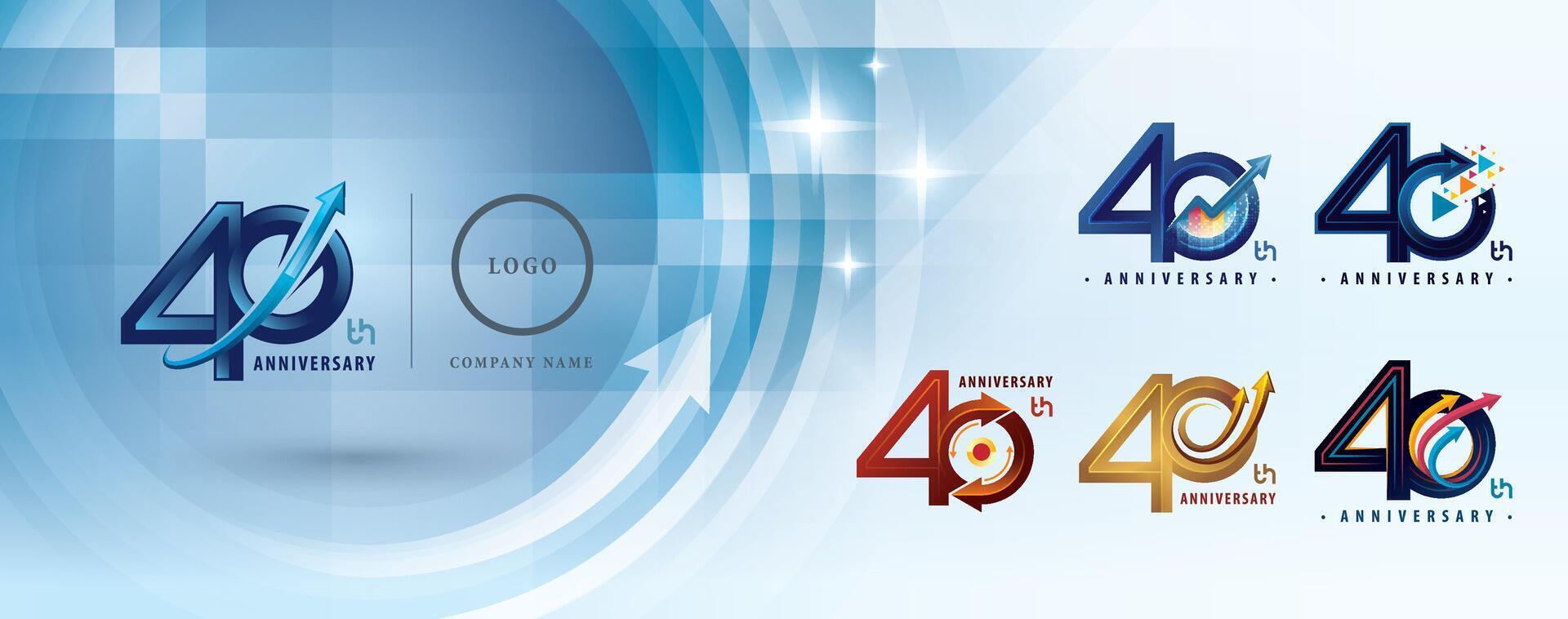 40th Anniversary logotype design, Forty years Anniversary Logo multiple line for celebration event, Abstract Logo 40 Circle Arrow, Graph Growth to Success Concept vector