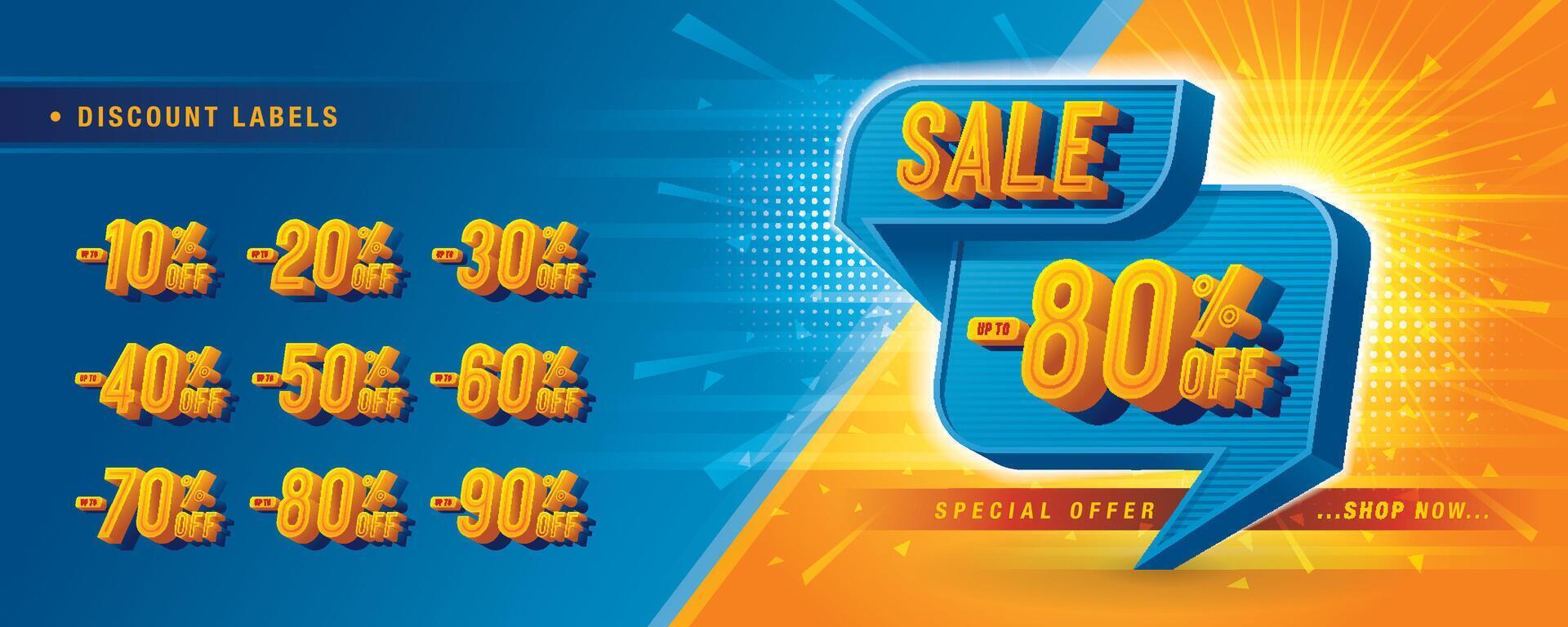 Sale and discount labels, Abstract Blue Geometric offer Sale Discount labels design, Condensed Font vector