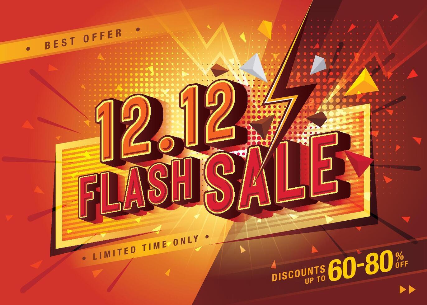 12.12 Shopping Day Flash Sale Banner Template design special offer discount, Shopping banner Condensed Font, Abstract Red thunderbolt Flash vector