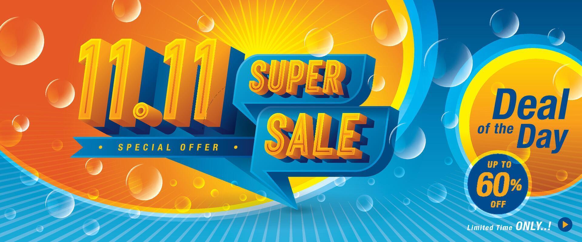 11.11 Shopping Day Super Sale Banner Template design special offer discount, Shopping banner Condensed Font, Abstract Yellow Bubble vector