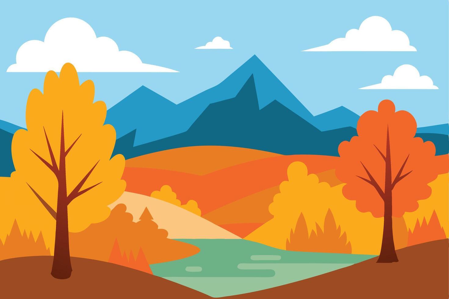 Autumn Scenery with Colorful Leaves and Trees vector