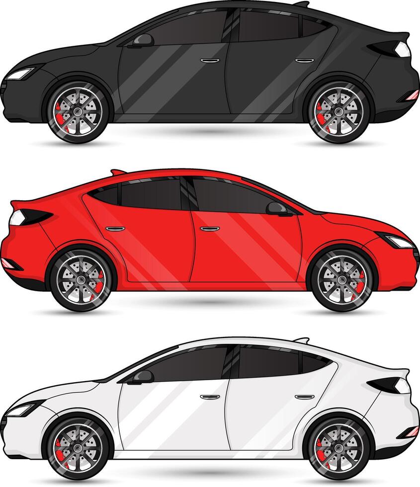 Car illustration with 3 colors black, red, white vector