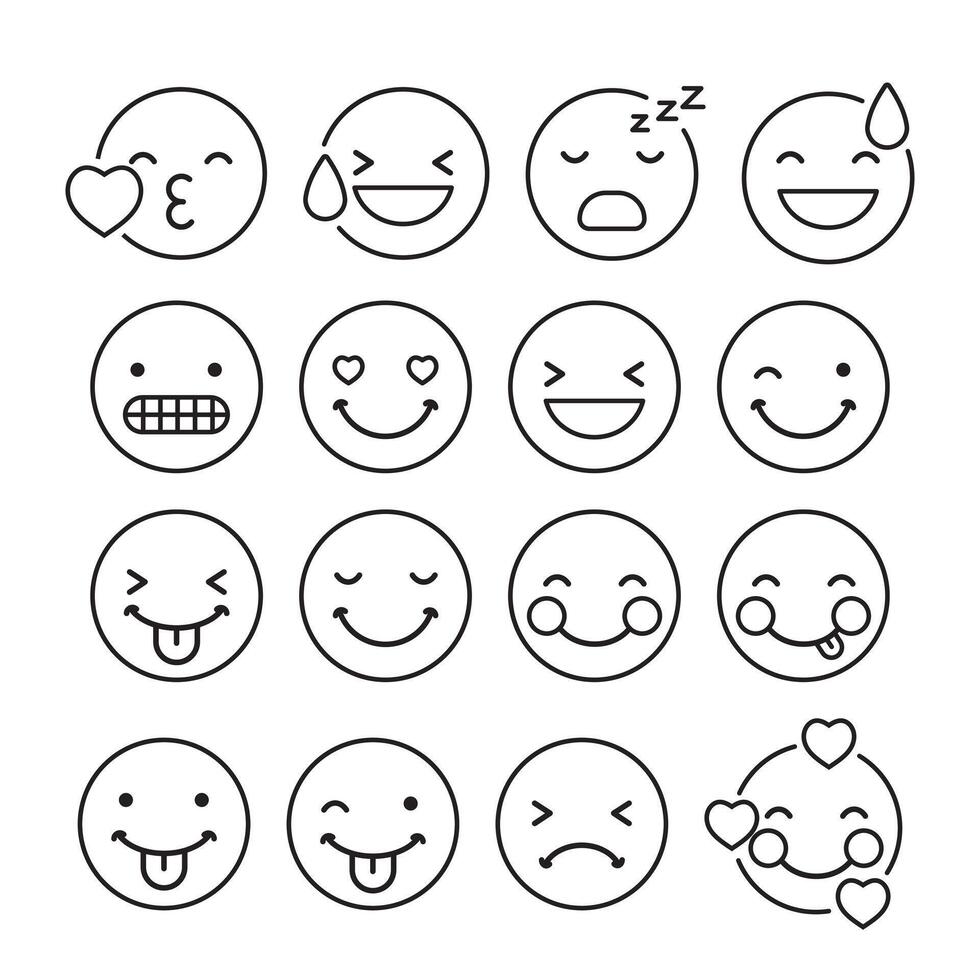 emoticon outline set collection vector