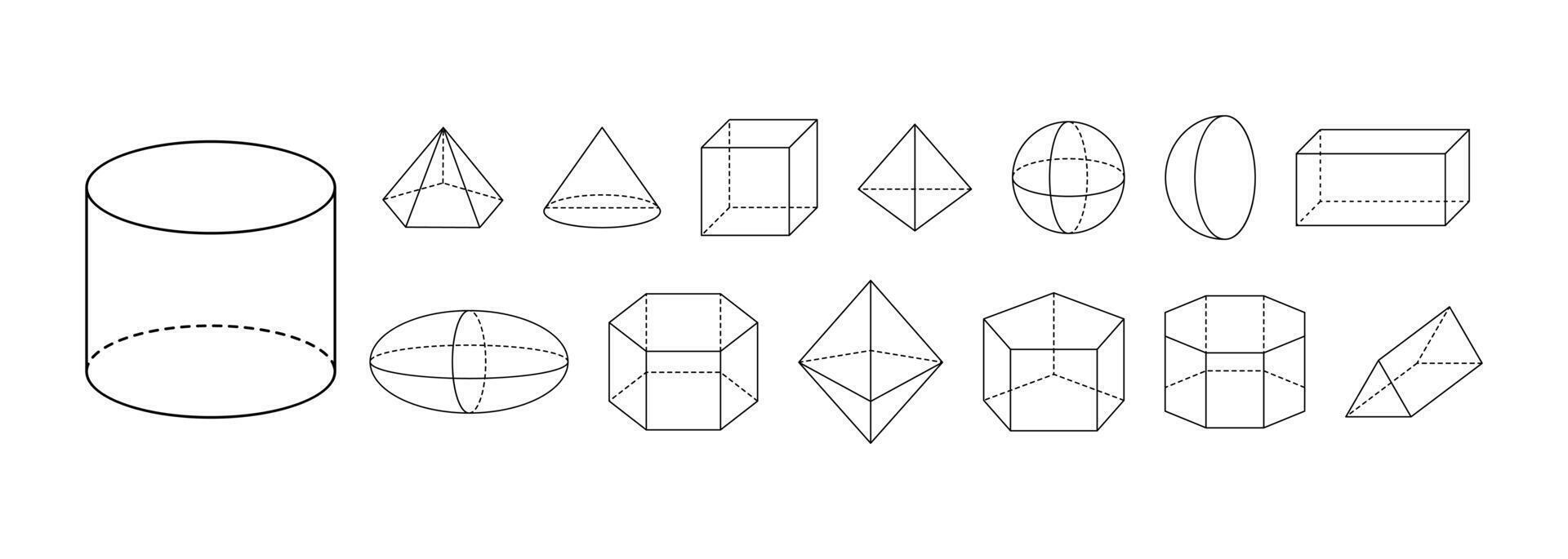 3d geometric shapes drawing vector