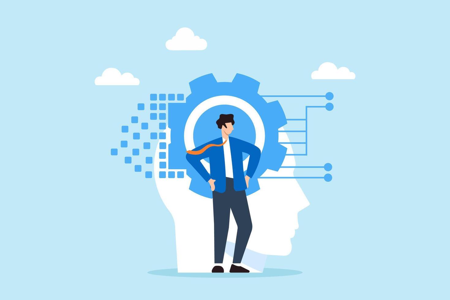 Digital transformation, guiding companies through technological changes, innovation concept illustration. Business analysts implementing new tools and platforms vector