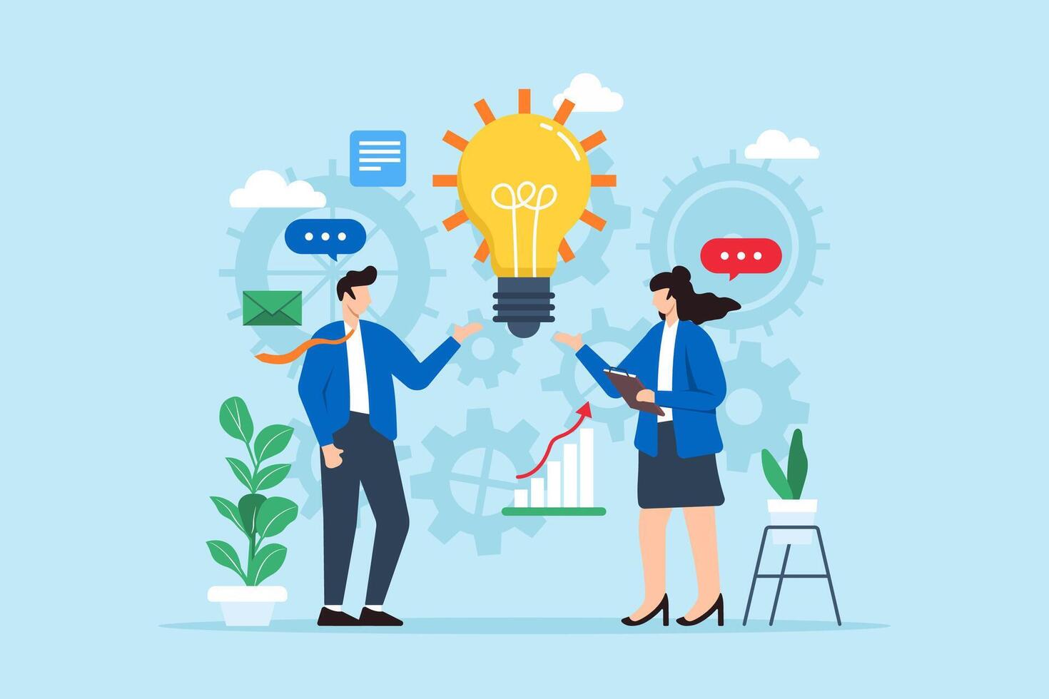 Exploring new business model innovation, adapting to changing markets concept illustration with team analysts brainstorming strategies vector