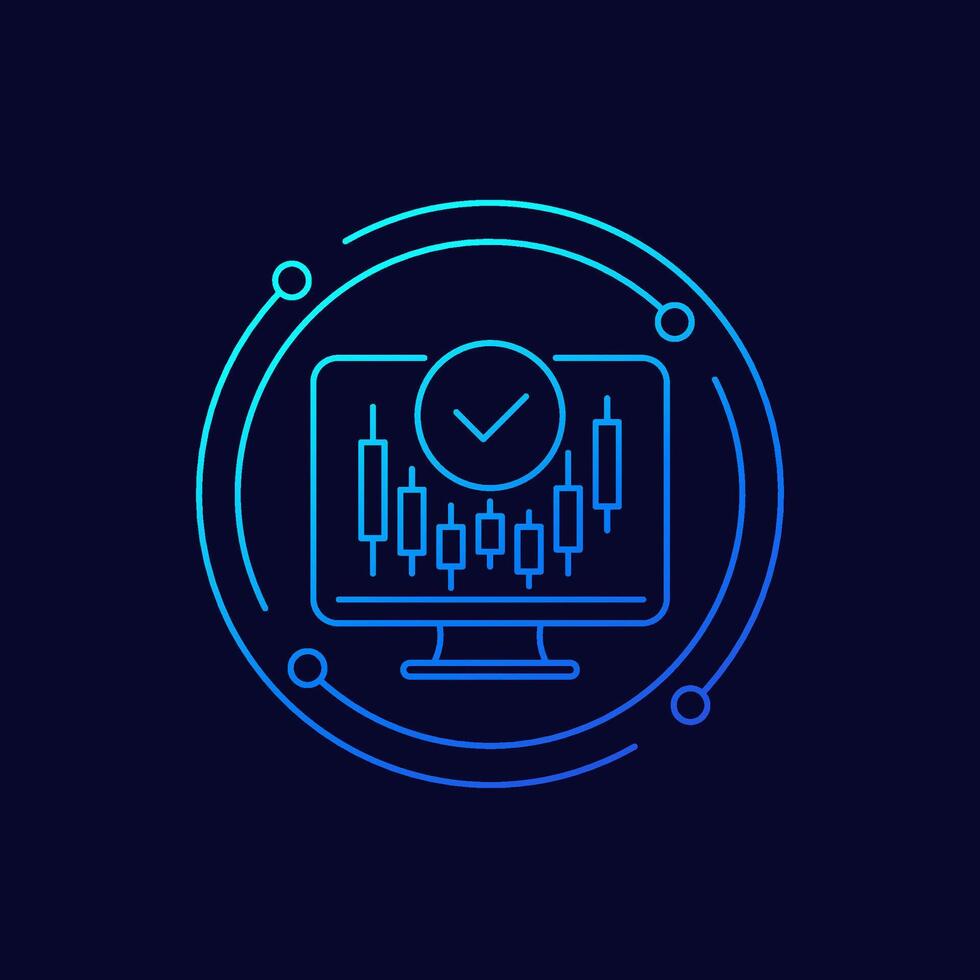 trading icon with candlestick chart, linear design vector