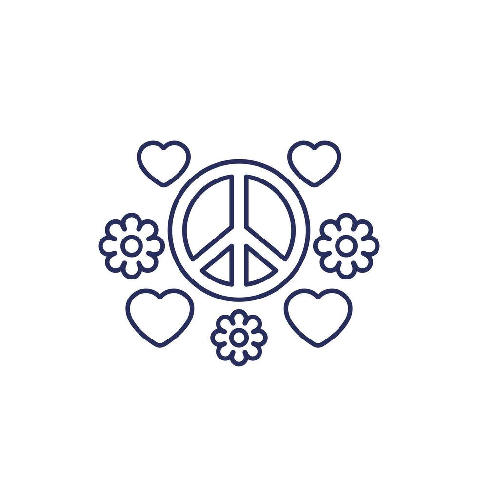peace and love line icon on white vector