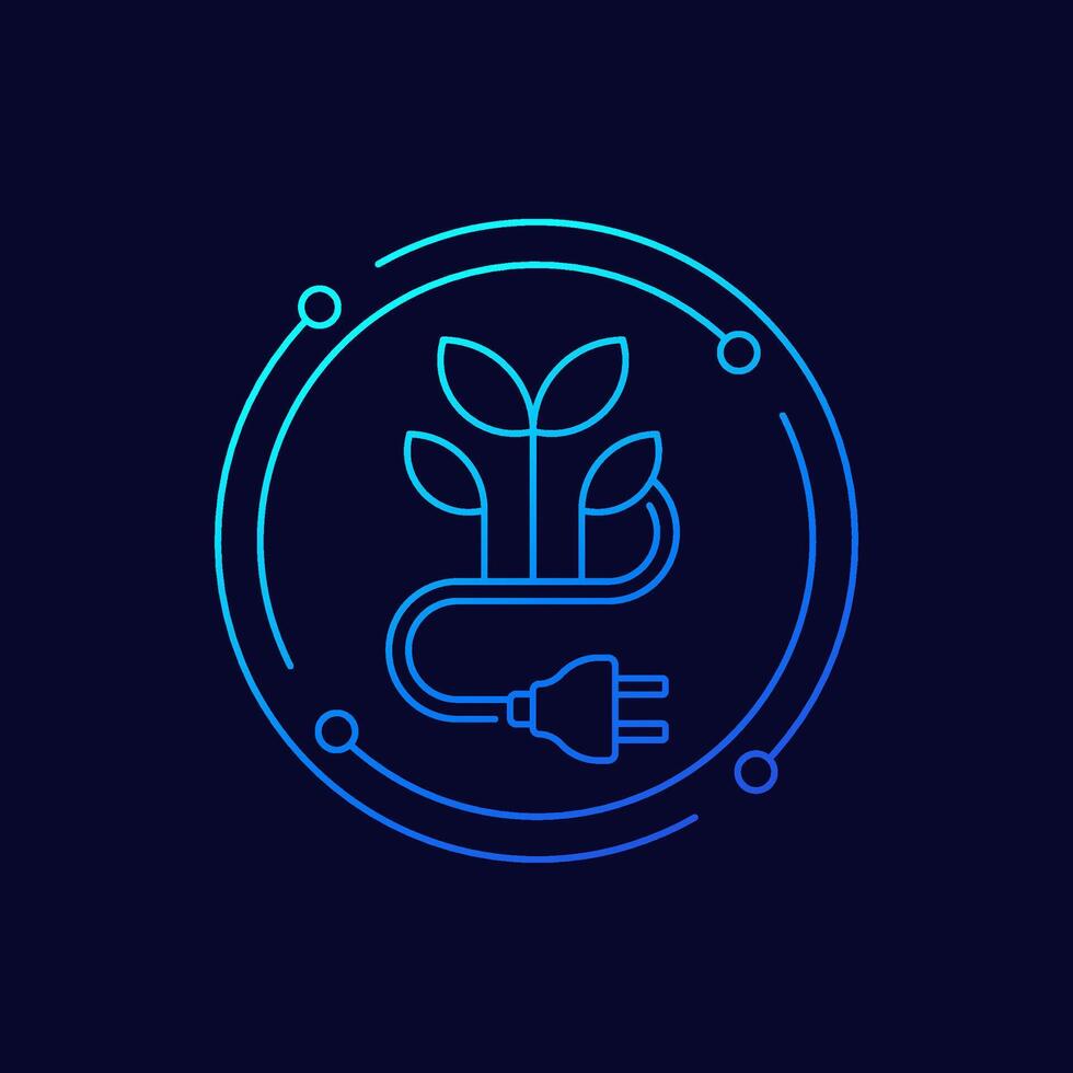 bioenergy and renewable energy icon with electric plug, linear design vector