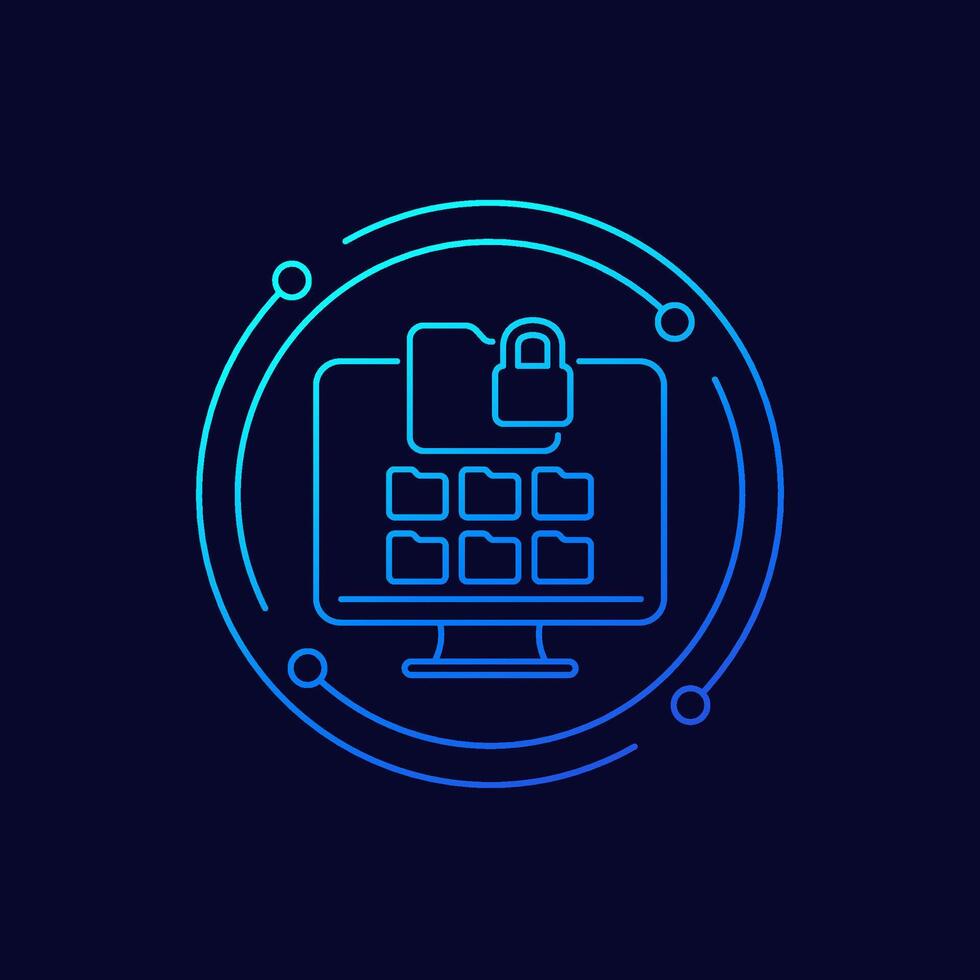 locked folder icon with a computer, linear design vector