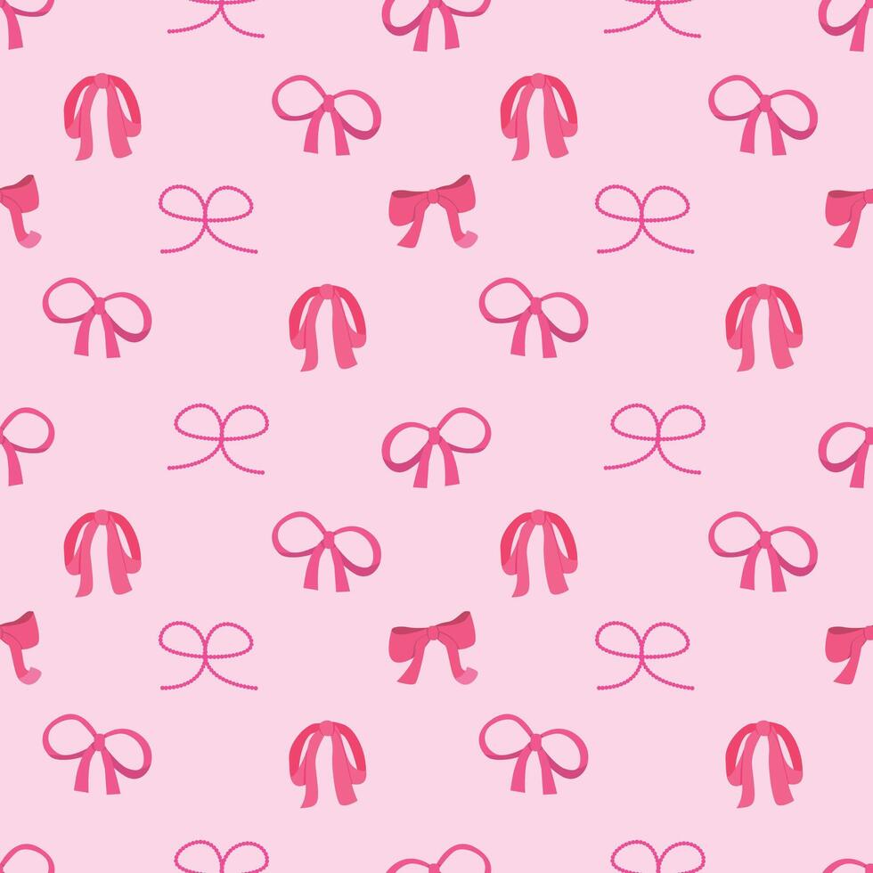 Various pink bow and ribbon hand drawn seamless pattern background for wrapping, illustration and wallpaper vector