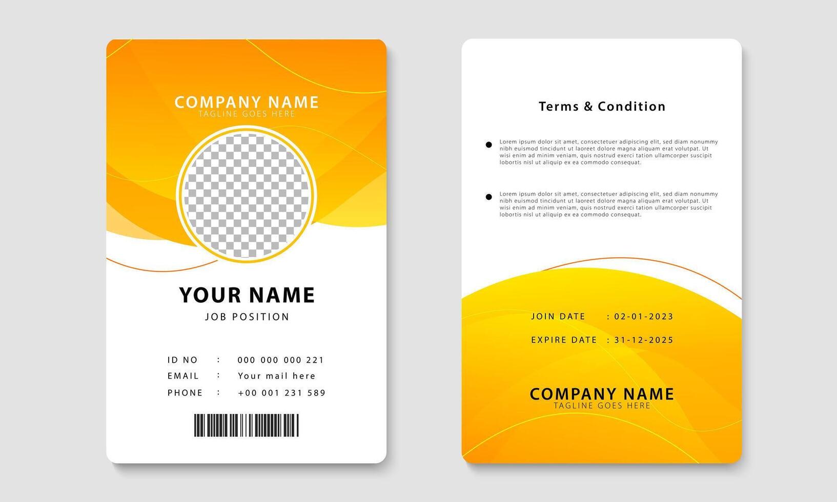 Yellow identity card design template. Company ID card design for employees vector
