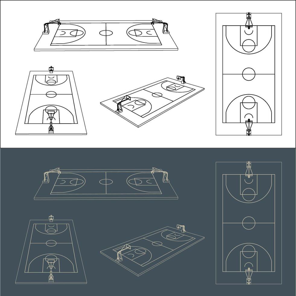 basketball court technical image Blueprint line art for Architect vector