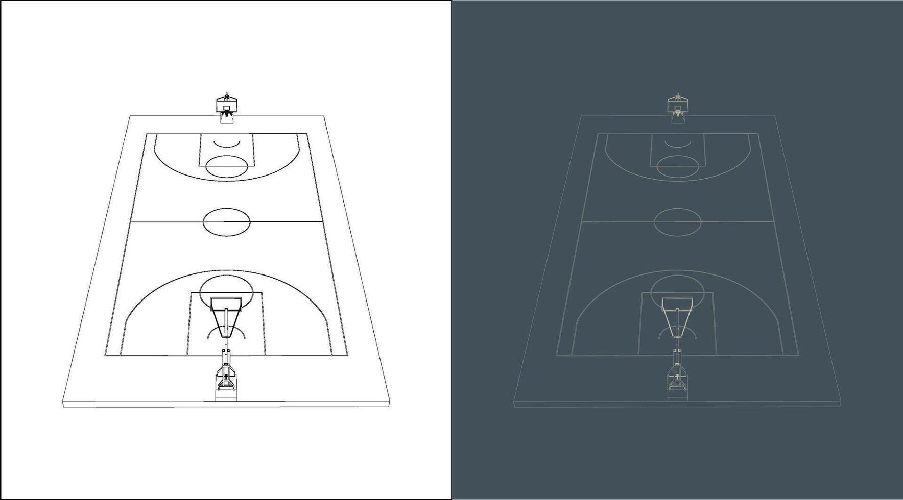 basketball court technical image Blueprint line art for Architect vector