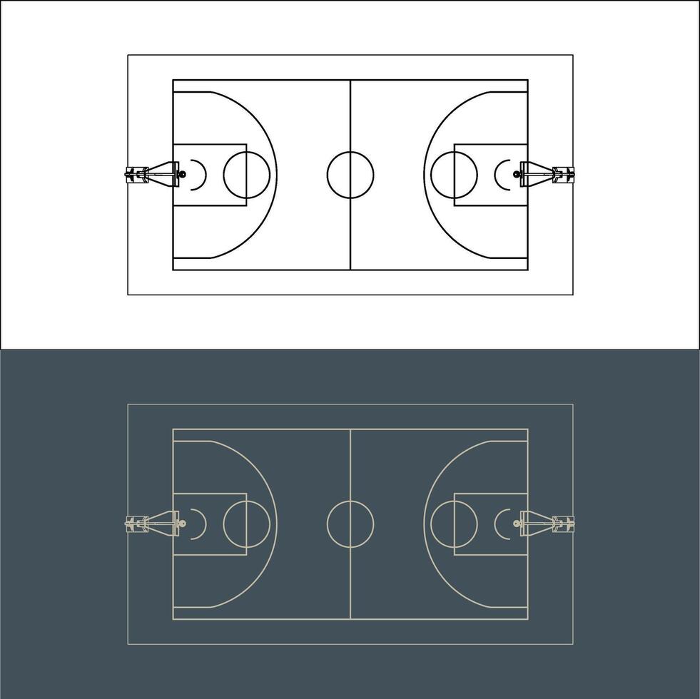 basketball court technical image Blueprint line art for Architect vector