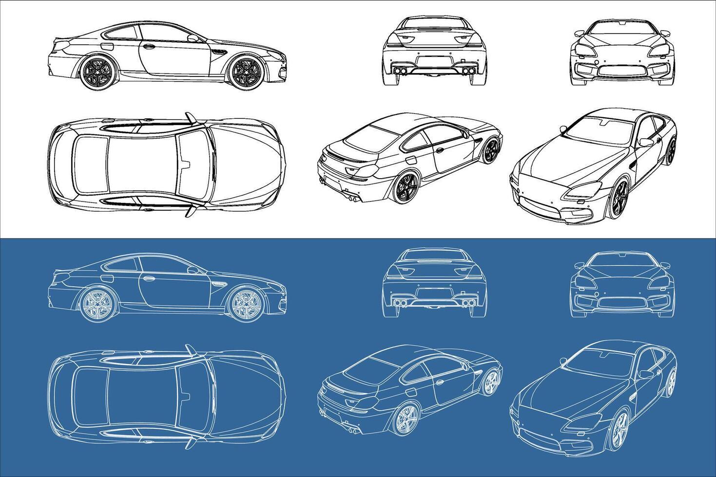deporte coche línea Arte dibujar Plano estructura metálica desde todas ver parte superior esquina lado espalda aislado en transparente antecedentes vector