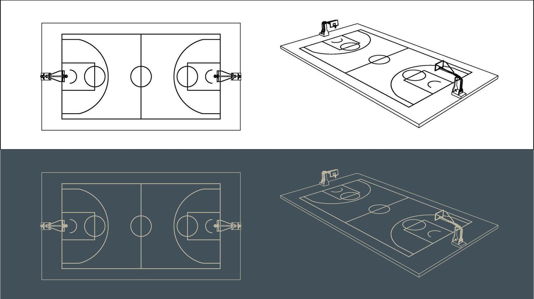 basketball court technical image Blueprint line art for Architect vector