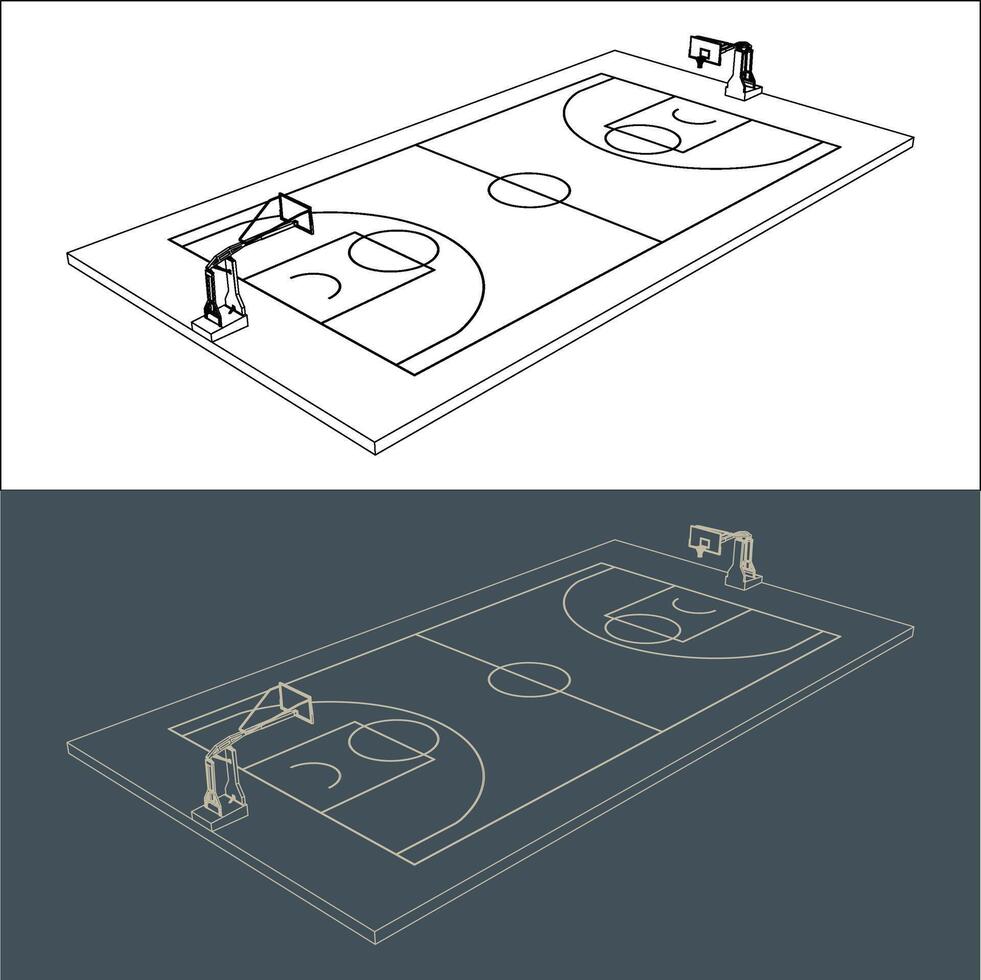 basketball court technical image Blueprint line art for Architect vector
