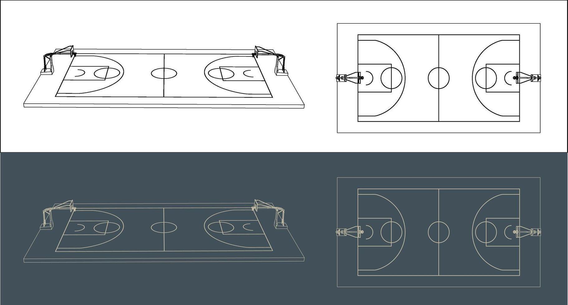 basketball court technical image Blueprint line art for Architect vector